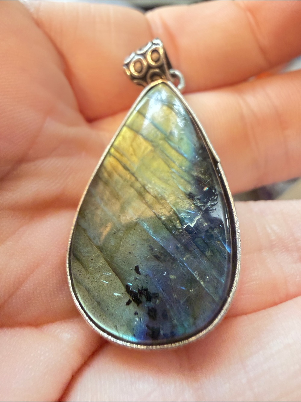 Labradorite Pendant | Blue Teal Flash | Artisan Teardrop | 1.65 Inches - Picture 3 of 10